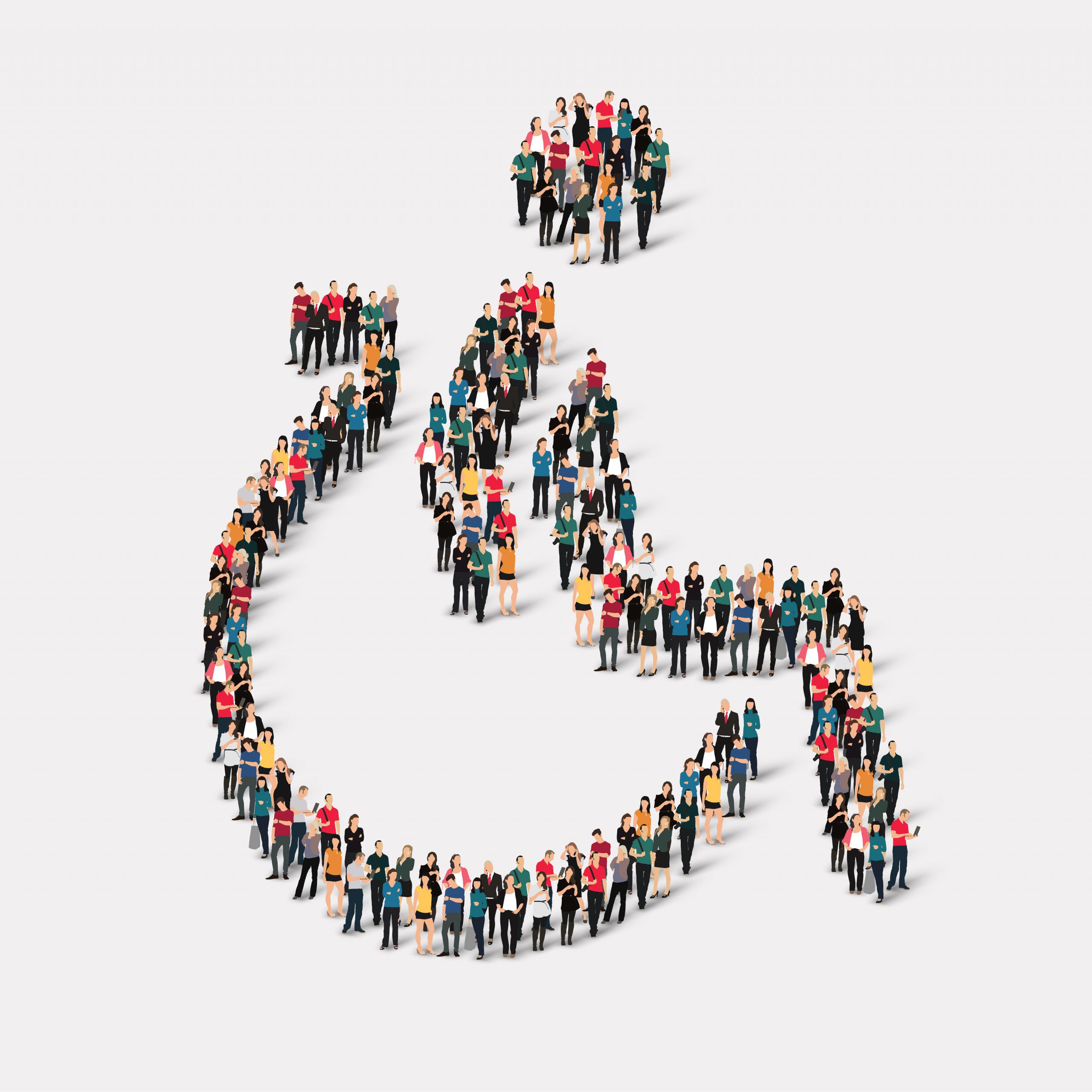 Large group of people in the shape of invalid. Vector illustration.